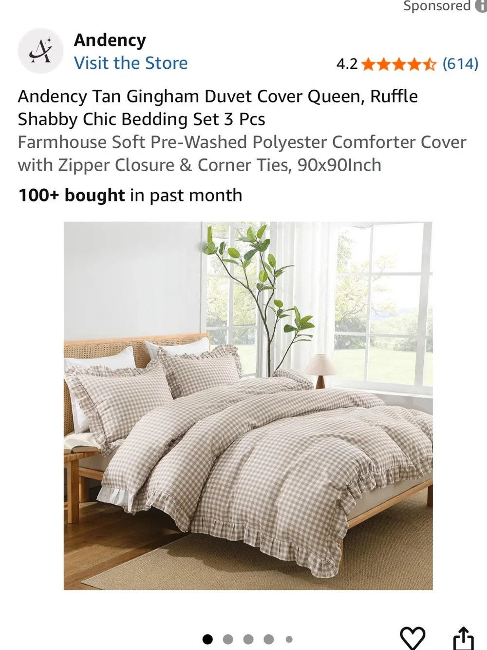 Beige Gingham Ruffle Comforter Set - Classic Home Bedding